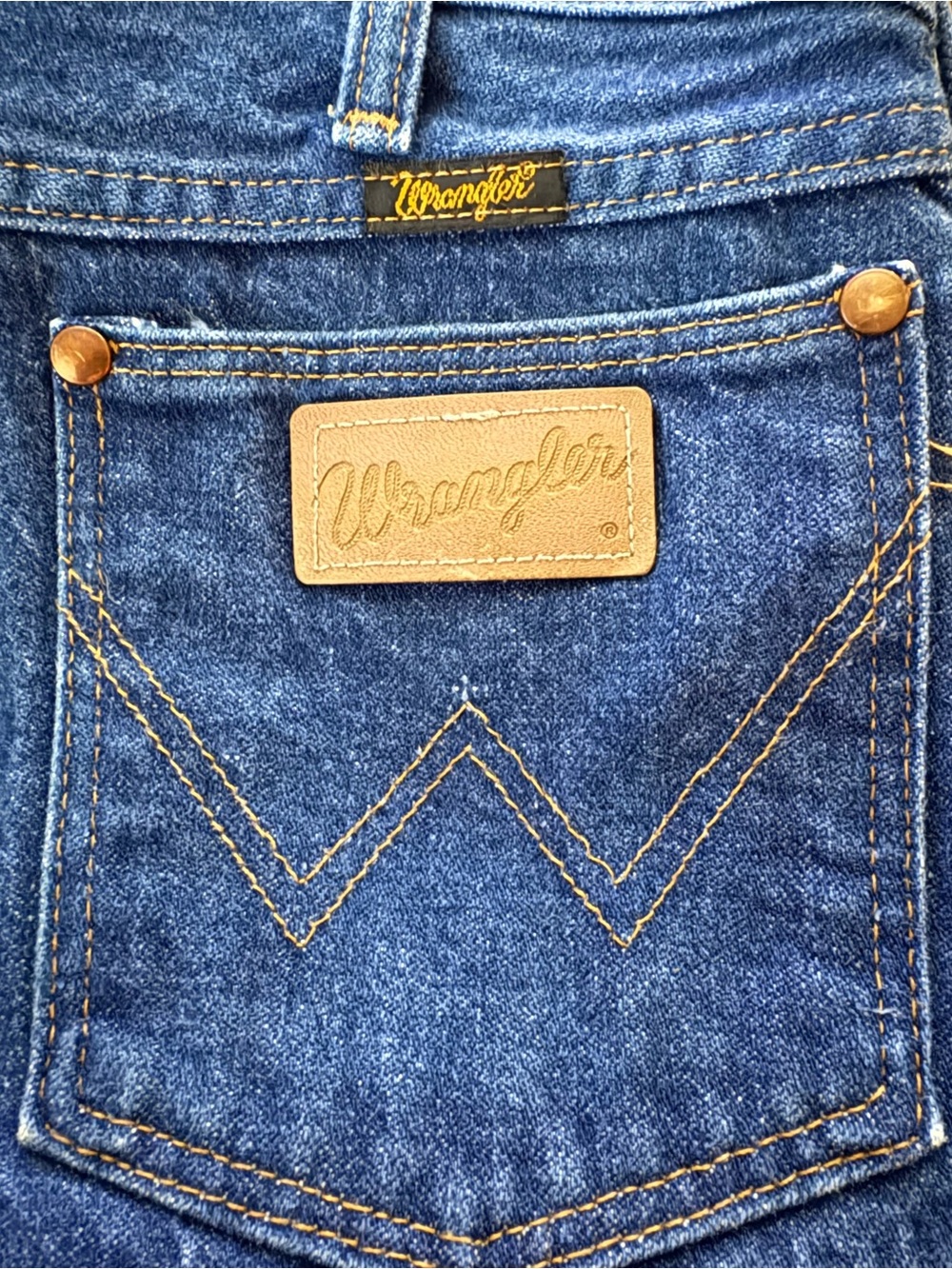 Vintage Wrangler straight leg cowboy jeans 35x30 100%cotton dark wash #madeinUSA